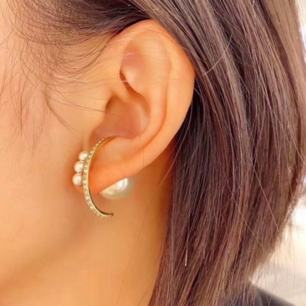 Dior Pearl Crystal Gold Earring Hoop
